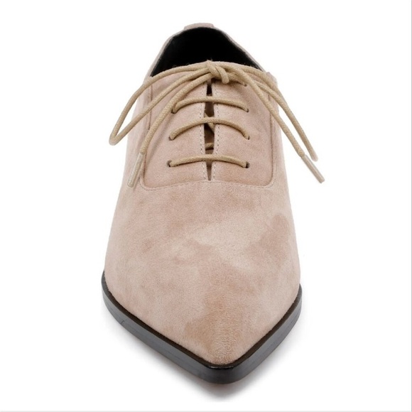L'AGENCE Elise III Pointed Toe Oxford Flat Shoes Cappuccino Suede - Picture 3 of 13
